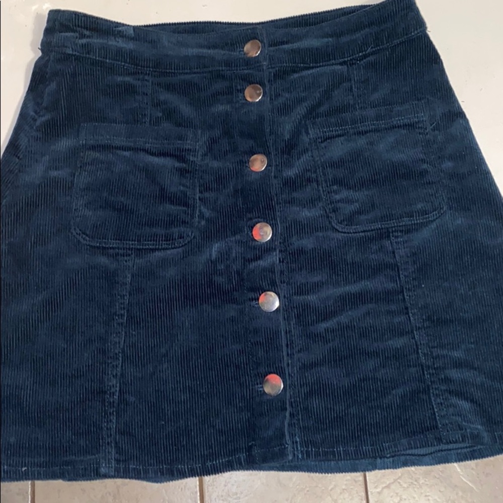 Corduroy Blue/Green button up mini skirt